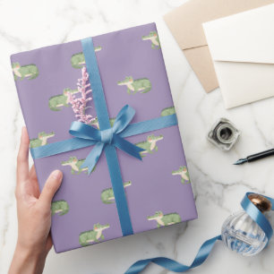 Papier Cadeau Crocodiles à l'aquarelle sur fond violet clair