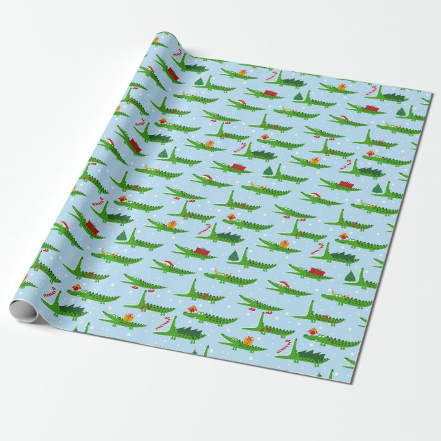 Papier Cadeau Crocodiles festifs dans les costumes de Noël Motif (Déroulé)