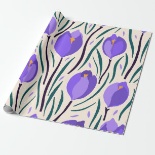 Papier Cadeau Crocus Botanique Violet Dessiné à la Main de Maniè