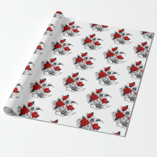 Papier Cadeau Croissant mécanique avec roses rouges