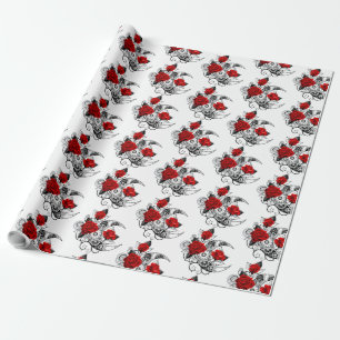 Papier Cadeau Croissant mécanique avec roses rouges