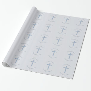 Papier Cadeau Croix bleue en pastel de communion