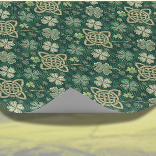 Papier Cadeau Croix celtique et trèfle irlandais vert aspect vin