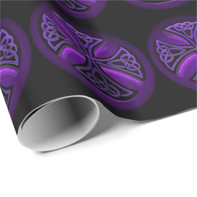 Papier Cadeau Croix celtique violette et noire (Coin rond)