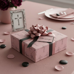 Papier Cadeau croix de mots chrétiens