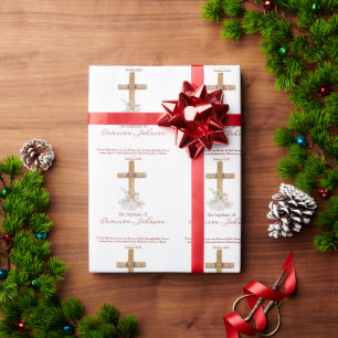 Papier Cadeau Croix en bois Blanc & Baptême de verset biblique r