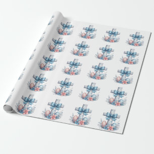 Papier Cadeau Croix florale Coquette Jésus Bow Religion chrétien