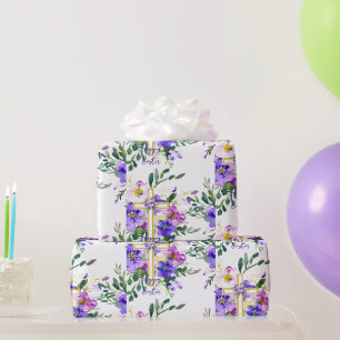 Papier Cadeau Croix florale rose et violet coutume Pâques