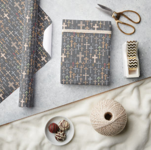 Papier Cadeau Croix - Gris