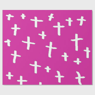 Papier Cadeau croix rose blanc
