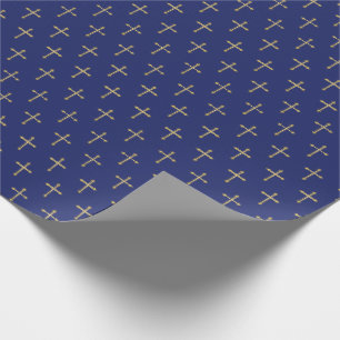 Papier Cadeau Croix simple chrétienne d'or sur le bleu marine