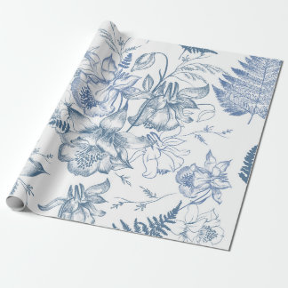 Papier Cadeau Croquis botanique Indigo