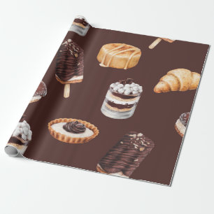 Papier Cadeau croquis culinaire délicieux et beaux desserts et p