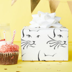 Papier Cadeau croquis de chat noir en blanc