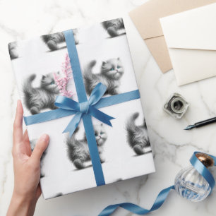 Papier Cadeau Croquis de chaton sur fond blanc