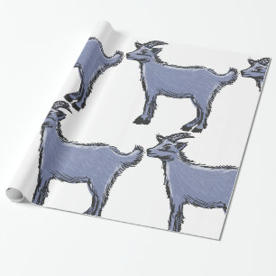 Papier Cadeau Croquis de chèvre grise, animal de ferme rustique