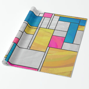 Papier Cadeau Croquis de mise au point rose jaune de Mondrian