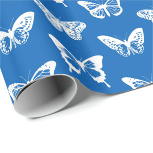 Papier Cadeau Croquis de papillon, bleu de cobalt et blanc