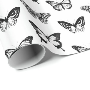 Papier Cadeau Croquis de papillon, noir et blanc