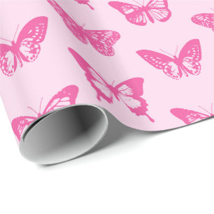 Papier Cadeau Croquis de papillon, rose-clair et fuchsia