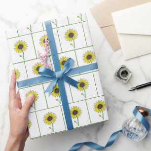 Papier Cadeau Croquis de tournesol en blanc