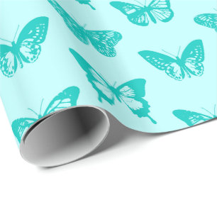 Papier Cadeau Croquis papillon, aqua et turquoise