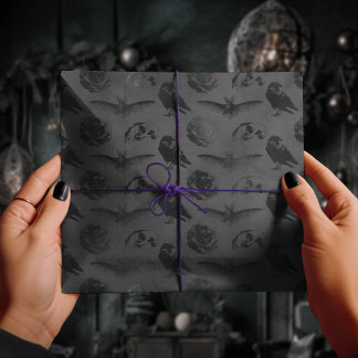 Papier Cadeau Crow et chauve-souris gothiques noirs Crâne Déplai