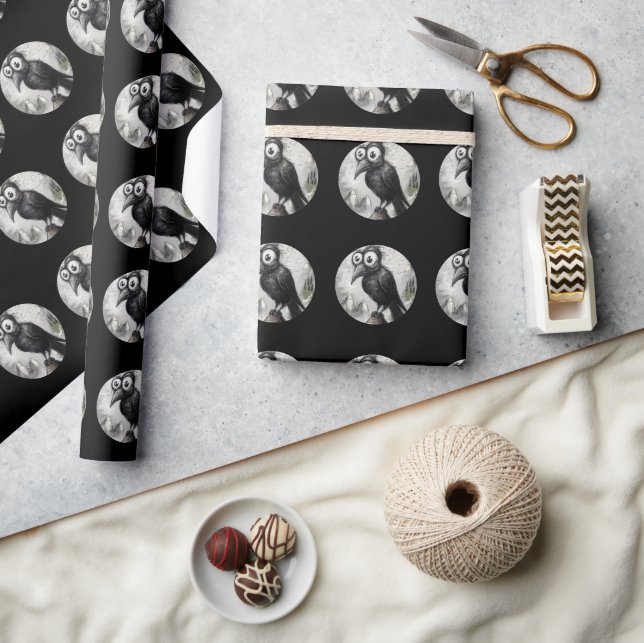 Papier Cadeau Crow noir gothique et tour Halloween Éffrayant (Artisanat)