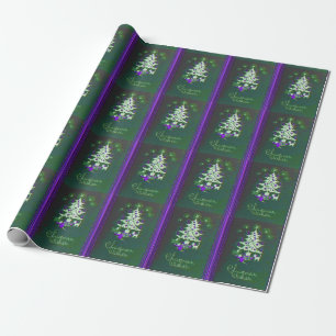 Papier Cadeau Cru pourpre vert de Noël d'arbre