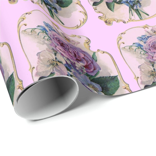 Papier Cadeau Cru rose et papier d'emballage cadeau de fleurs (Coin rond)