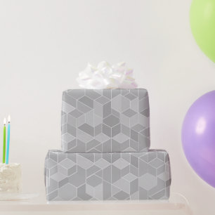 Papier Cadeau Cube Géométrique Motif Abstrait Gris Argent