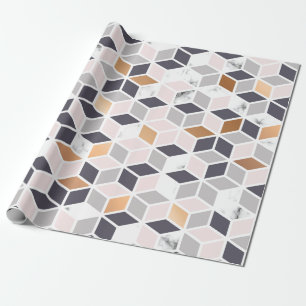 Papier Cadeau cubes Brown et blancs motif géométrique