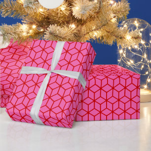 Papier Cadeau Cubes de couleurs DIY grands SV rose rouge chaud