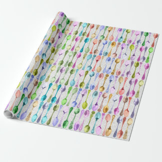 Papier Cadeau Cuillères vintages en couleurs arc-en-ciel sur den