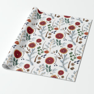 Papier Cadeau Cuisine d'hiver Pin rustique et Noël orange