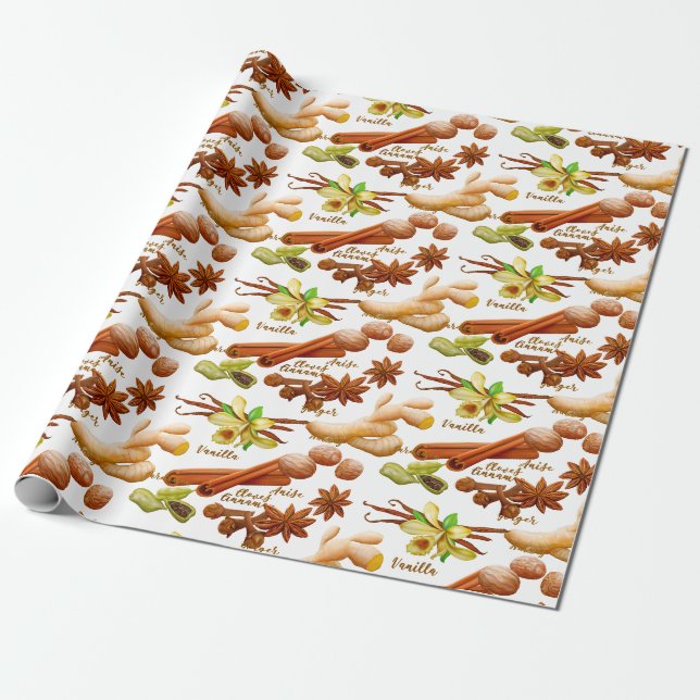 Papier Cadeau Cuisine épices Vanilla Anise Cinnamon (Déroulé)