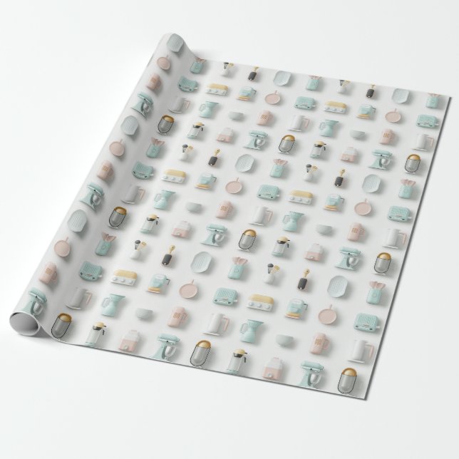 Papier Cadeau Cuisine gadget icônes motif (Déroulé)