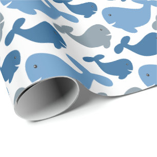Papier Cadeau Cuisine Navy Baleines gris bleues Enfants