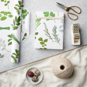 Papier Cadeau Cuisine verte Herbes de jardin culinaires