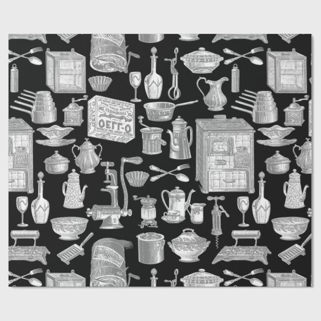 Papier Cadeau cuisine vintage antique toile noir victorien (Plat)