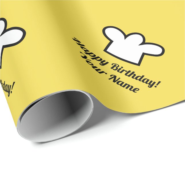 Papier Cadeau Cuisinier sur mesure jaune casquette Anniversaire (Coin rond)