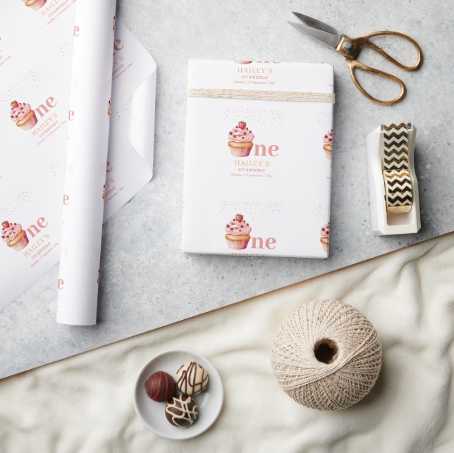 Papier Cadeau Cupcake 1er Anniversaire Invitation Soins sucrés f (Artisanat)