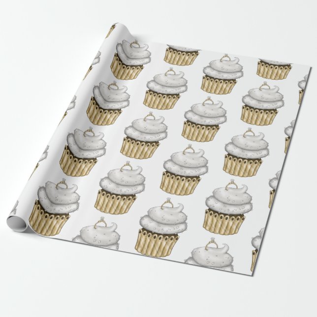 Papier Cadeau Cupcake Fiançailles doux (Déroulé)