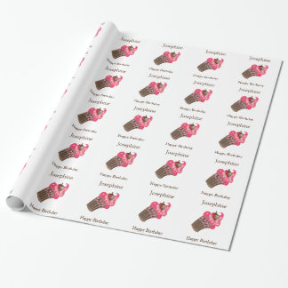 Papier Cadeau Cupcake rose blanc personnalisé