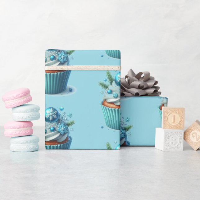 Papier Cadeau Cupcake Simple Minimal Blue (Baby Shower)