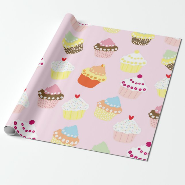 Papier Cadeau Cupcakes d'anniversaire amusants et colorés (Déroulé)
