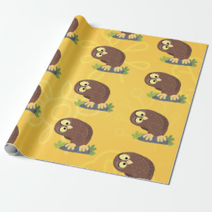 Papier Cadeau Curieux et drôle dessin animé de chouette brune