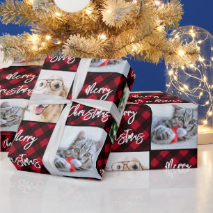 Papier Cadeau Custom 2 Photo Joyeux Noël Buffalo rouge Plaid