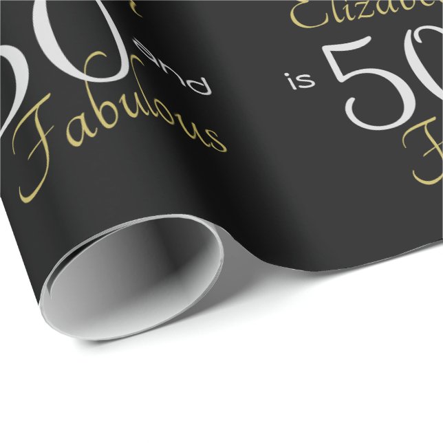 Papier Cadeau Custom 50 et Fabulous Gold Black 50e anniversaire (Coin rond)