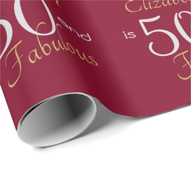Papier Cadeau Custom 50 et Fabulous Gold Red 50e anniversaire (Coin rond)